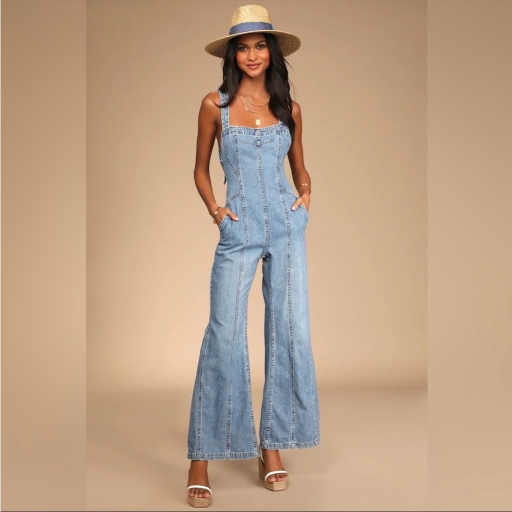 Free People Kendra Denim Jumpsuit Overalls Sz S